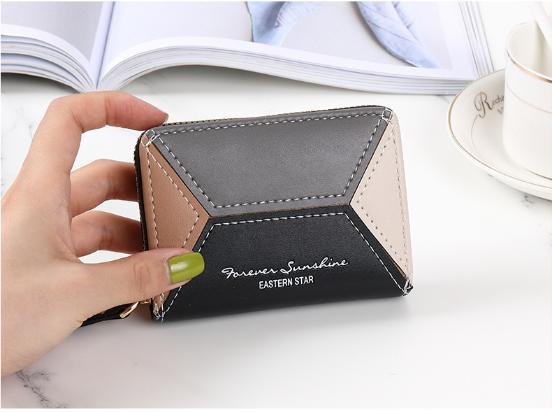 66g Weight Fashion Letter Color Block Square Zipper Card Holder