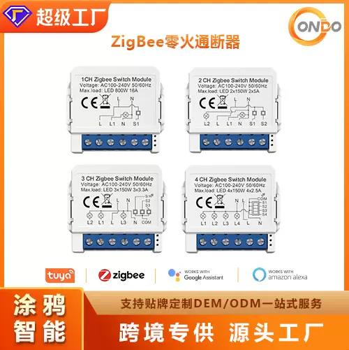 ZigBee通断器1/2/3/4路双控开关迷你模块远程控制涂鸦智能断路器
