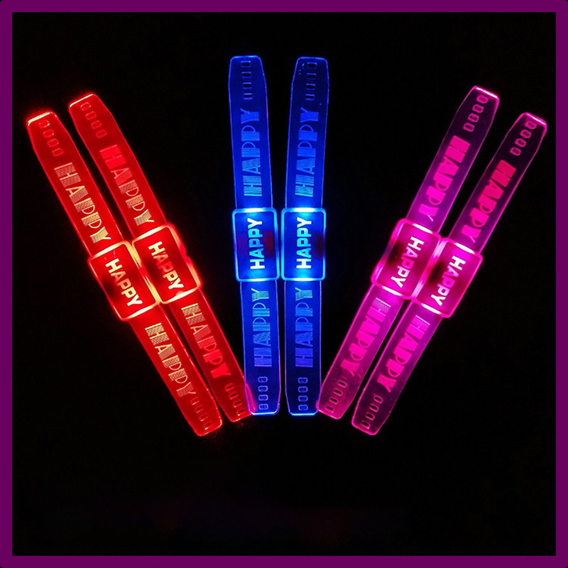 LED發光手環閃光手鐲 跨年手環 Happy手環手錶 發光手帶熒光手錶