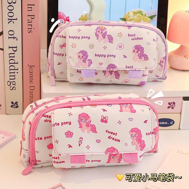 Bolsa de bolsillo de gran capacidad multicapa caja de papelería nueva bolsa de papelería pony bolsa de almacenamiento de estudiantes bolsa de cambio bolsa al por mayor