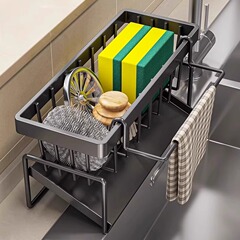 Kitchen drain rack, pool dish soap sponge wipe storage rack, drain steel ball dishwashing pool storage rack