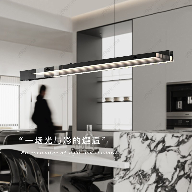 Italian-Style Light Luxury Restaurant Chandelier with a High-End Feel, Modern Minimalist Acrylic Long Glass Designer Linear Dining Room Light