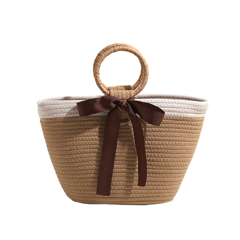 Bolsa de algodón trenzada para mujeres 2024 nueva moda de gran capacidad bolso de mano bolsa de balde de vacaciones casuales en la playa