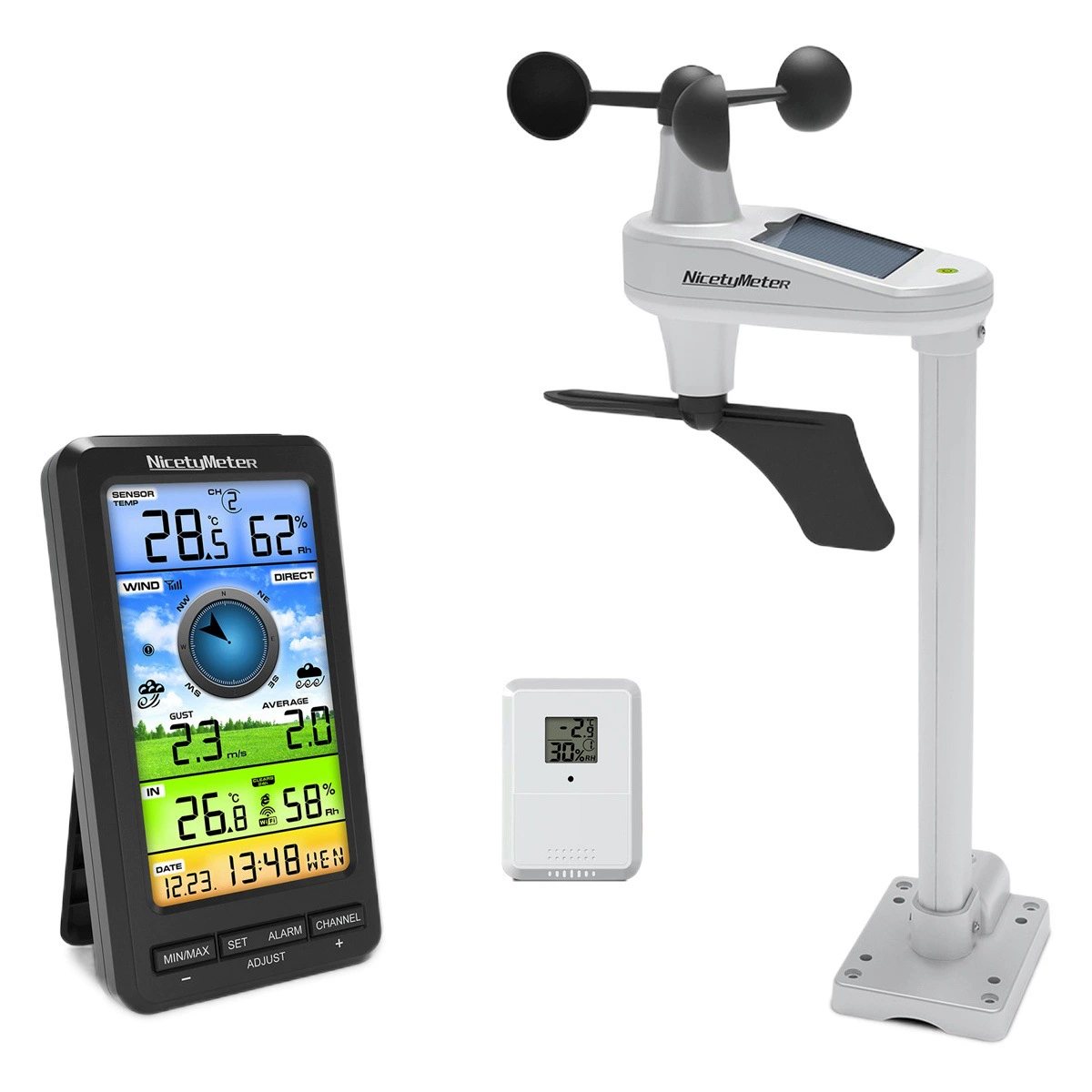 Ветер, дождь, температура и влажность! Беспроводная метеостанция мгновенно передает данные о скорости ветра, осадках, температуре и влажности воздуха с помощью интеллектуальной беспроводной передачи.