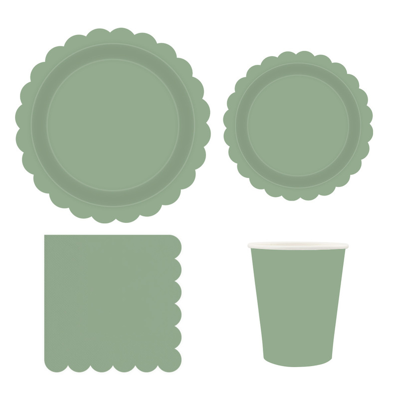 Amazon New in stock Sage Green Lace Theme Party Decoration Disposable Tableware suit