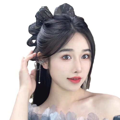 Forest style streamers, mesh bows, marshmallow clips, half-tied hair clips for women on the back of the head, temperament shark clip headwear