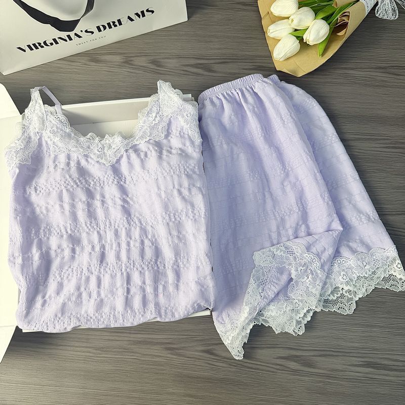 Nuevos pijamas transfronterizos con cojín de pecho mujeres nubes de verano de algodón con pantalones cortos dulces y lindos juegos de ropa para el hogar