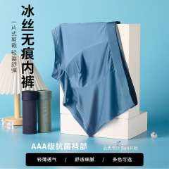 Source Factory Men's Flat-Fold Underwear Invisible Ice Silk Cool Breathable Summer Ultra-Thin Mid-Waist Quick-Dry Shorts Wholesale