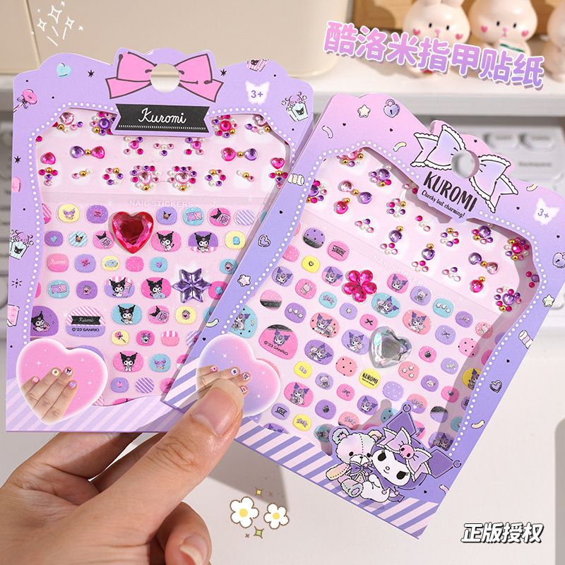 Children's Cartoon Kuromi Nail Art Stickers Little Girl Performance Dress up Acrylic Diamond Stickers with Adhesive Nail Stickers