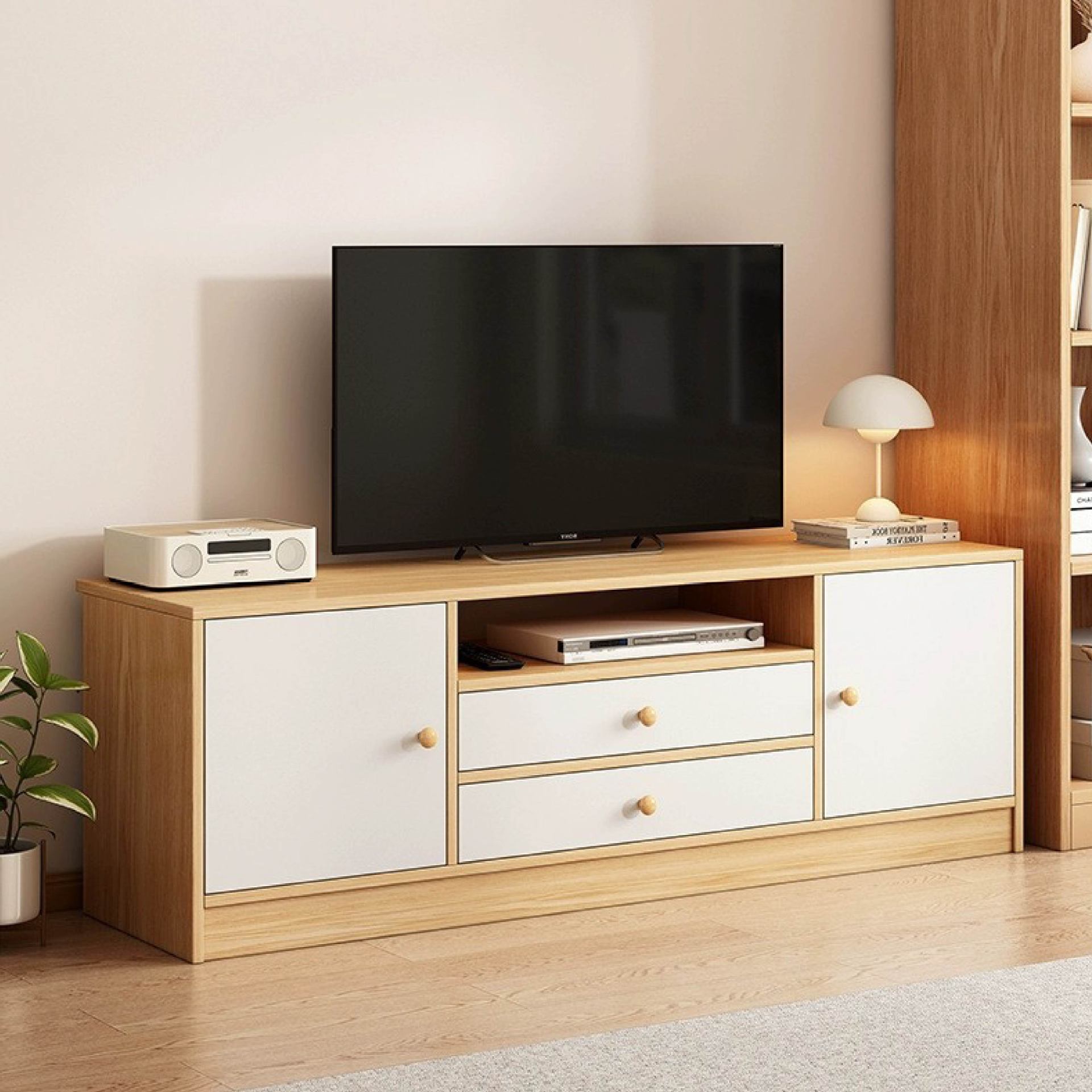 Tv Cabinet Living Room Home Minimalist Bedroom Small Apartment Floor-Standing Storage Storage Cupboard Integrated Heightened Tv Cabinet