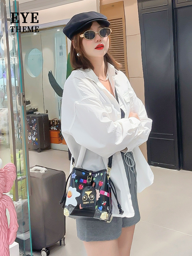 Bolsa de cubo de mujer cuerda de extracción mini bolso de material especial bolso de esquina bolso de insignia bolso de moda 2608 - 1