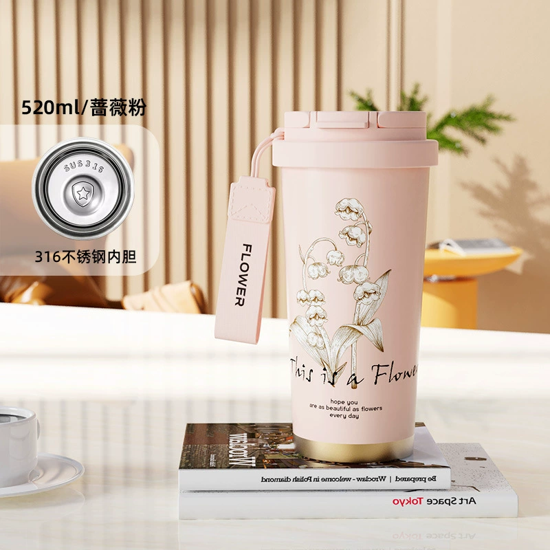 High quality handheld glass stainless steel, ceramic coffee liner, stainless steel AISI 304, orchid