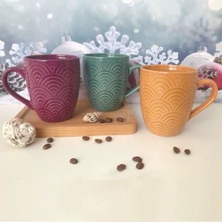 祥云浮雕杯 云朵色釉杯 创意鼓肚陶瓷杯子 简约广告杯咖啡牛奶杯