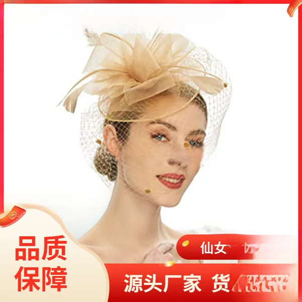 Amazon European and American Retro Headwear Bridal Hair Accessories Top Hat Wedding Feather Bow Veil Hairpin Mesh Handmade
