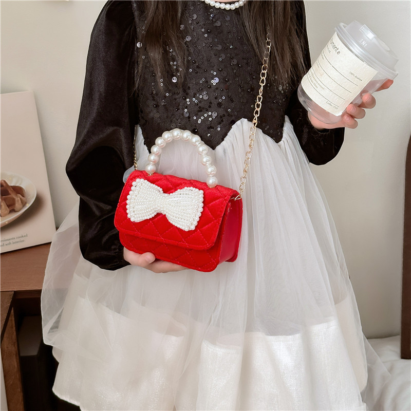 Bolsa de Año Nuevo, bolsas de Año Nuevo rojas de chicas, bolsas de accesorios de mano de perlas princesas