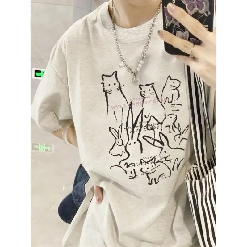 100% Pure Cotton American Style Shoulder Short Sleeve T-shirt Women's Summer Design Sense Niche oversize Loose Couple Top 100% Pure Cotton American Style Shoulder Short Sleeve T-shirt Women's Summer Design Sense Niche oversize Loose Couple Top