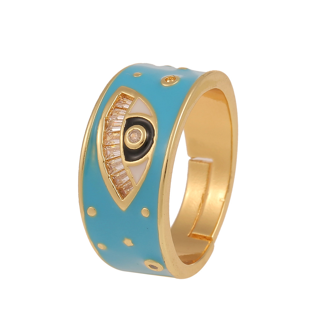 بسيطة الرجعية اللون النفط قطرة الشيطان العين مطعمة الزركون النحاس خاتم الجملة Nihaojewelry display picture 9