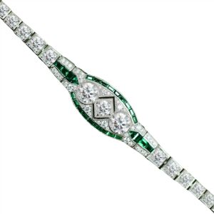 925银镀金手链高碳钻木佐绿圆形切割Art Deco装饰古董宴会手链