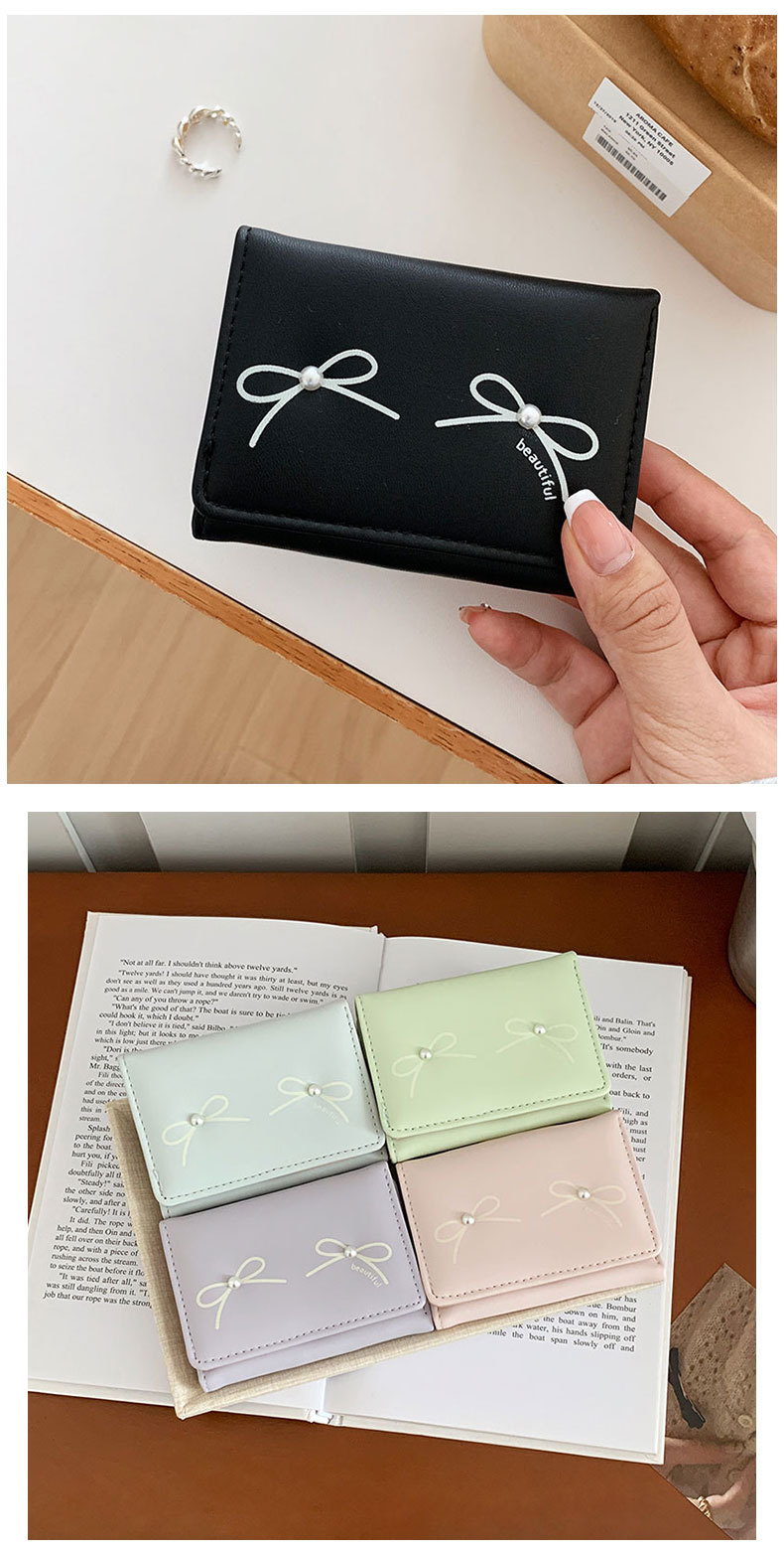 48g Weight Polyester Lining Material Magnetic Buckle Closure Type Small Wallets Bags Type 1 Piece Quantity Holiday, Daily Occasion Pu Leather Material Bow Knot Pattern All Seasons Season Women's Gender Sweet Style Square Shape Women's Bow Knot Pu Leather Magnetic Buckle Wallets 11