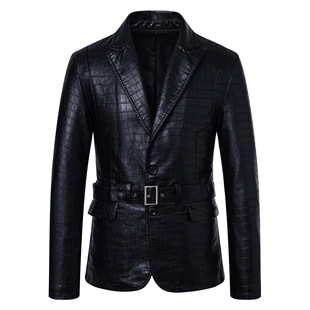 Cross-border Foreign Trade PU Leather Men's Leather Jacket Vintage Suit Leather Jacket Locomotive Imitation Crocodile Leather Jacket