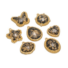 不锈钢蝴蝶桃心圆吊坠复古金黑色坠子镶玻璃 diy文艺项链配饰批发