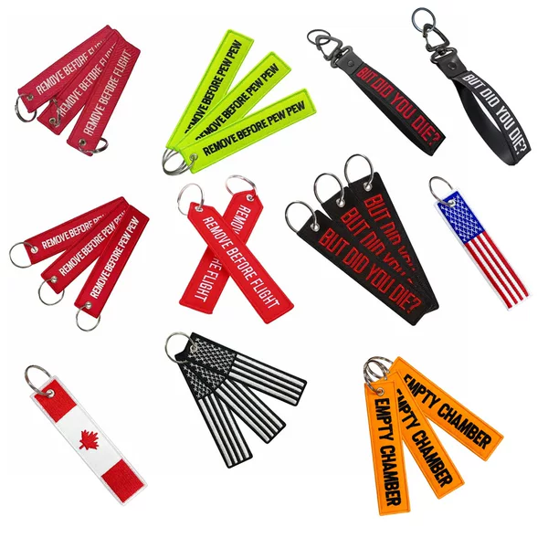 Amazon Embroidered Red Background with White Text, Label Removed before Flying, Keychain, Cross-Border Best-Selling Model
