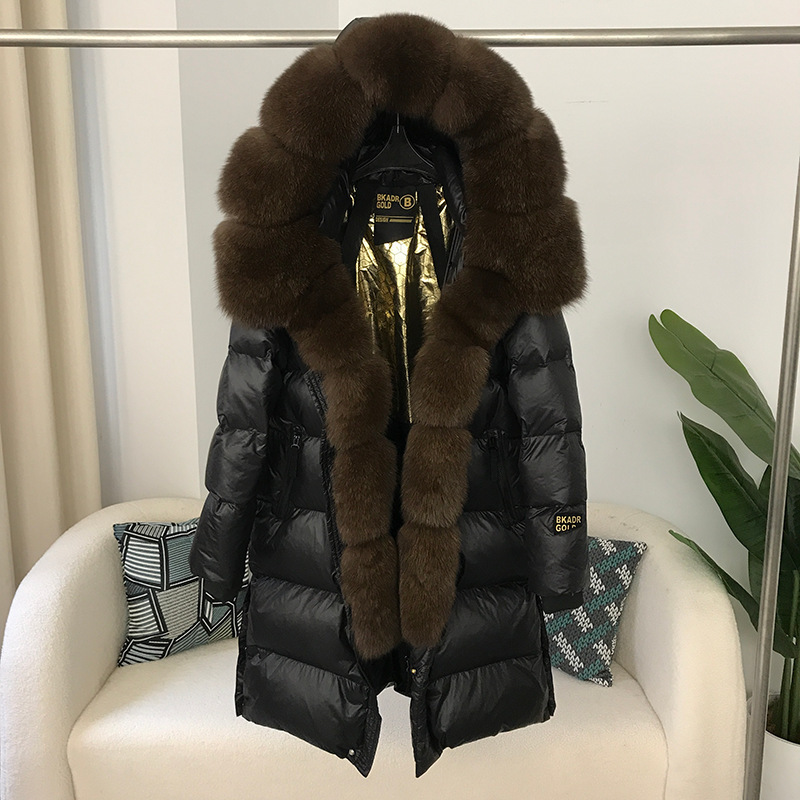 Winter new black gold popular mid-length women's clothing elegant hooded windproof thickened warm down jacket for women