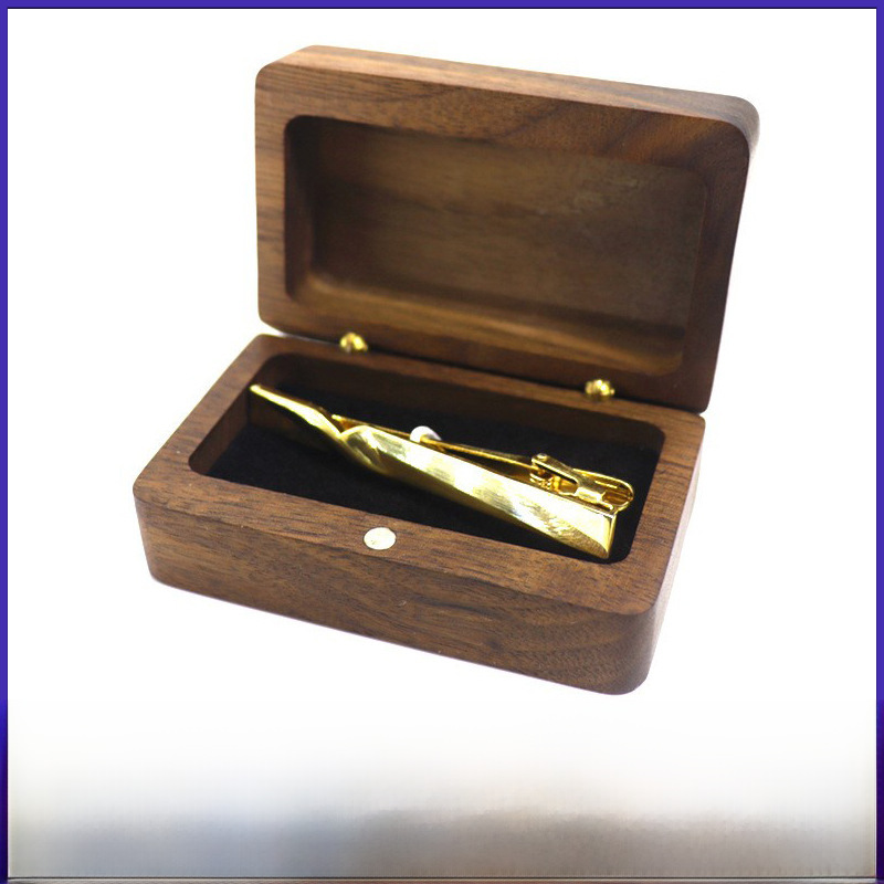 新品跨境領帶夾包裝盒實木北美黑胡桃領夾收納禮盒飾品包裝小禮盒