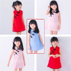 2024 Summer New Arrival Girls' Qipao: Children's Solid-Color Chinese-style Qipao, Cotton-Linen Dress for Little Girls