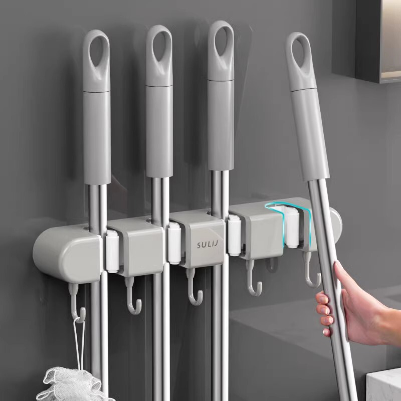 壁掛けモップホルダー穴なしフックバルコニー浴室トイレバックル固定ほうき置物収納ハンガー|undefined