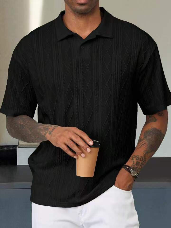 268g Weight Half Sleeve Sleeve Length Polyester Fabric Type Long Top Length Daily, Street Occasion Turndown Neckline Regular Fit Fit Type Geometric, Solid Color Pattern Summer Season Men's Gender Casual, Simple Style Style Wholesale Men's Polyester Casual Simple Style Geometric Solid Color Half Sleeve Men's T-shirt 4