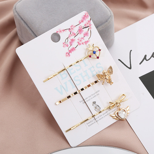 2024 New Arrival European & American Style Angel Hair Clips for Women: Set of Crown, Wing, and Heart-Shaped Bang Clips—Factory Price Wholesale