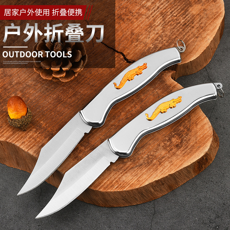 Fábrica directa de acero inoxidable plegable portátil camping al aire libre cuchillo de cocodrilo cuchillo de regalo de frutas caseras