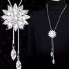 Necklace, accessory solar-powered, demi-season crystal with tassels, long sweater, flowered