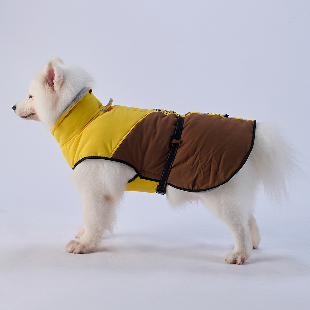 Warmer, dicker Baumwoll-Hundemantel für große Hunde im Freien mit reflektierendem Reißverschluss am Rücken, zwei Fuß lange Haustierkleidung für mehr Wärme_voghion.com