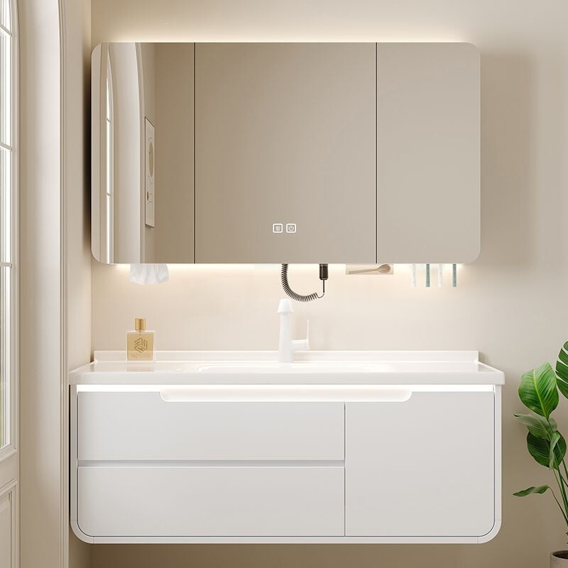 Cream-Colored Bathroom Cabinet with Integrated Ceramic Basin, Smart Bathroom Cabinet, Washbasin, Integrated Sink