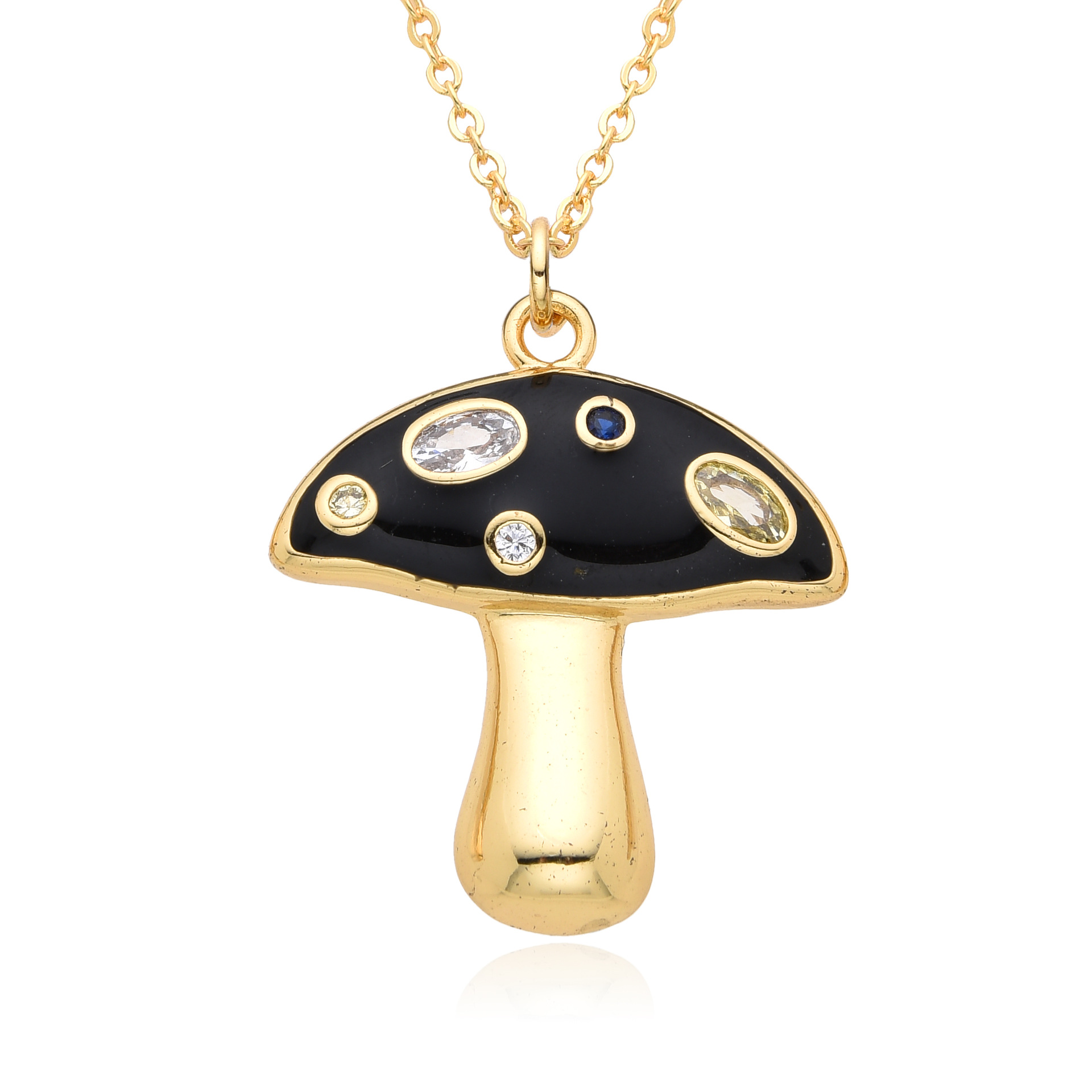 Inlay Design Copper Inlay Mushroom Zircon Pendant Necklace