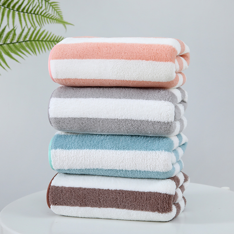 滌錦珊瑚絨陽離子毛巾套裝寬條家用吸水毛巾子母套柔軟親膚不掉毛