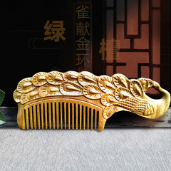 Argentine Green Sandalwood Double-Sided Carved Handle Comb Vintage Style Sparrow Offers Gold Ring Wood Comb Sandalwood Engraved Craftsmanship Gift Comb