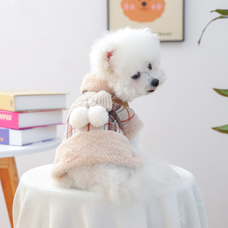 宠物衣服秋冬新款小型犬幼犬快乐狗猫保暖舒适毛球蝴蝶结马甲|undefined