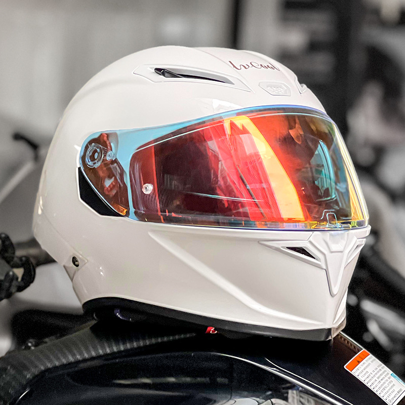Casco de motocicleta femenino lindo coche eléctrico casco completo motocicleta lazo explosión de sonido niña de alto valor luz de luna blanca otoño e invierno