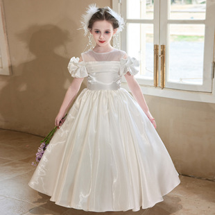 White Princess Dress Girl's Beautiful Dress Girl's Birthday High-end Children's Host Piano Performance Dress Summer