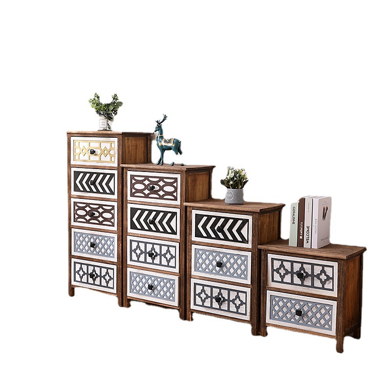 Cross-Border American retro de madera maciza gabinete de almacenamiento de la fábrica pastoral de múltiples capas cajón de almacenamiento de gabinete mesita de noche en el pecho de cajones