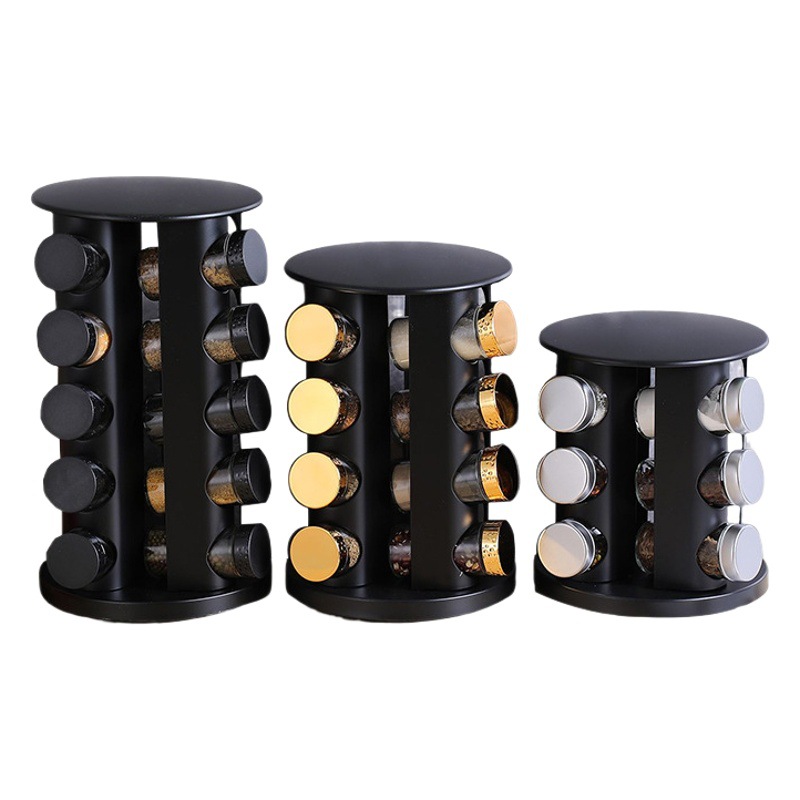 Ronda negro de acero inoxidable condimento rack Chile comino condimento botella sub-botella condimento tarro multi-rejilla de condimento estante al por mayor