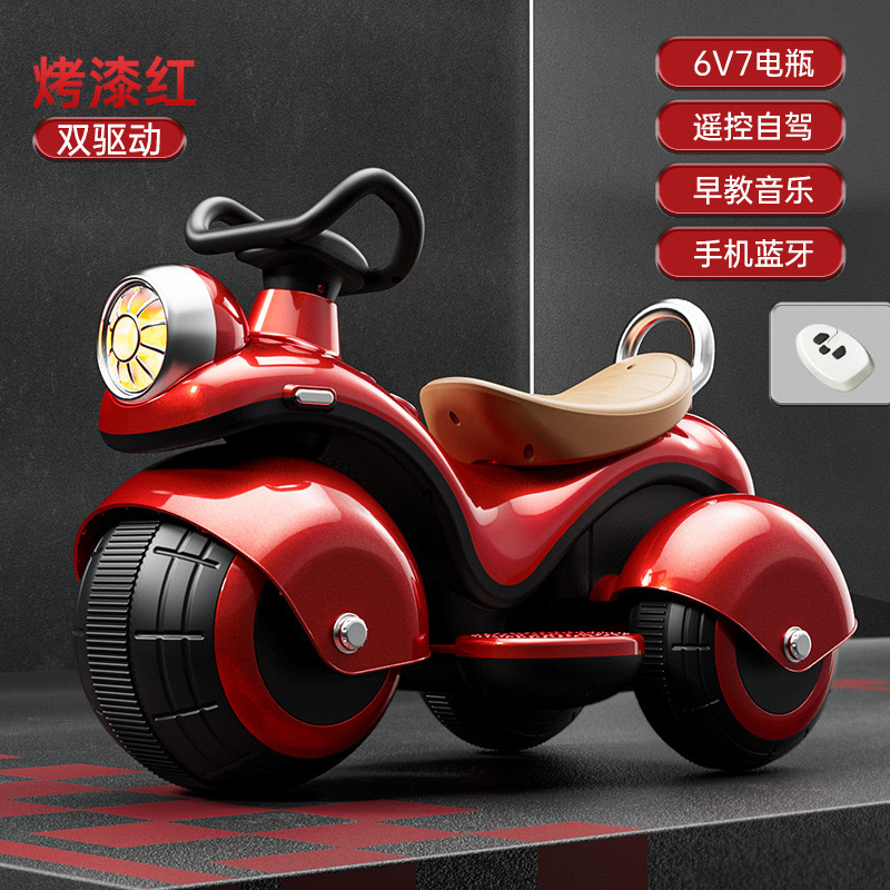 Niños motocicleta eléctrica de doble tracción triciclo coche de batería para niños coche de juguete de control remoto para niños se puede sentar