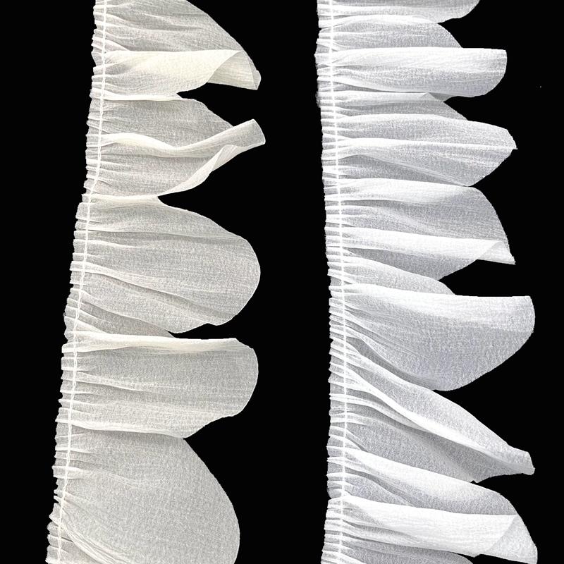 7.8厘米杏色自然皱 大波浪边 白色领花下摆无弹力装饰花边 荷叶边