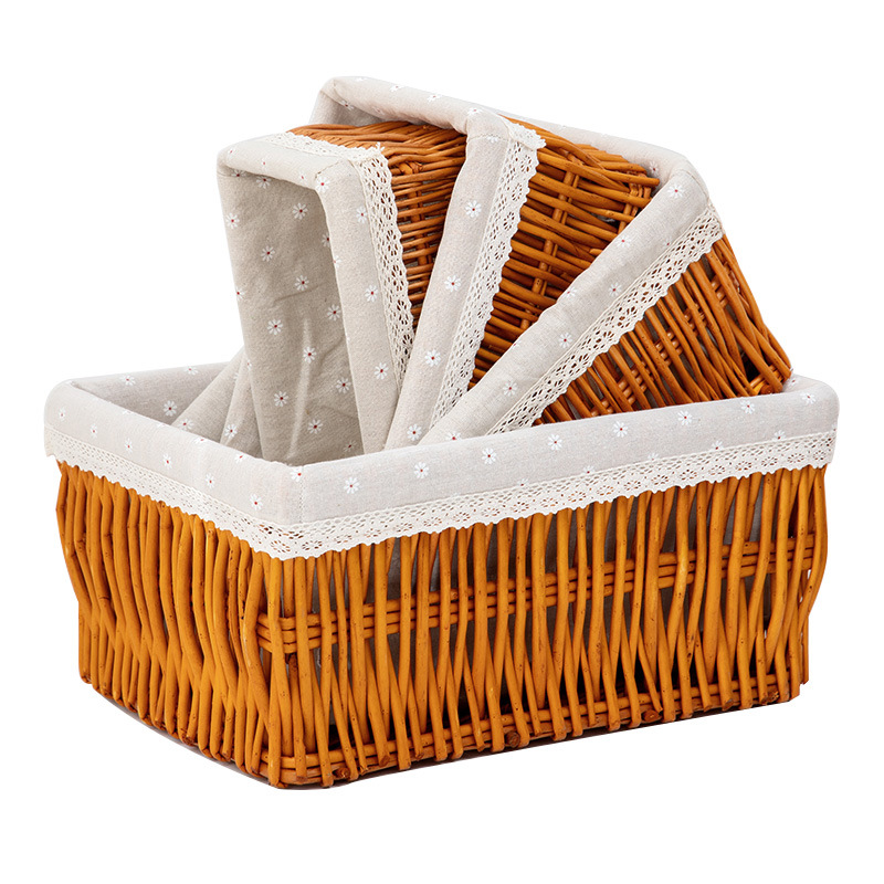 Cesta de almacenamiento de sauce de escritorio casero cesto de artículos de cocina casero caja de almacenamiento de tela tela tela de caña caja de almacenamiento