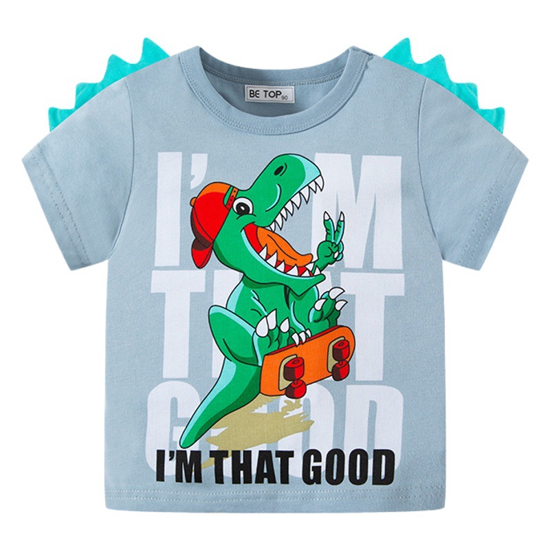 2025 nuevo estilo dinosaurio tridimensional dibujos animados para niños camiseta de manga corta niño bebé top de punto al por mayor de una pieza