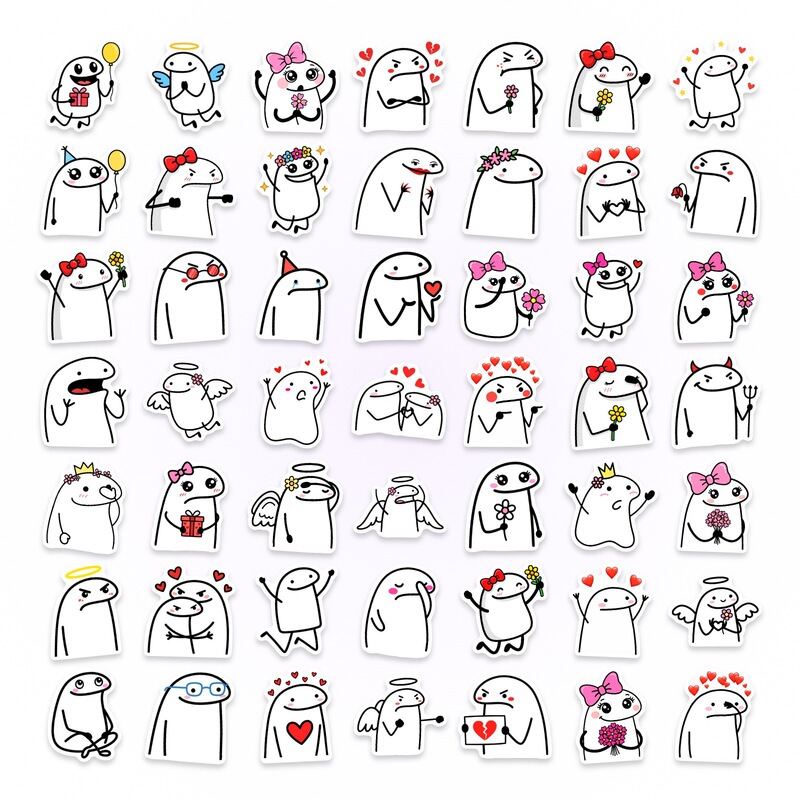 Cross-Border 50-Piece Set of Line Drawing Character Stickers, Cute and Quirky Abstract Fun Emotion Stickers, Waterproof Decorative Stickers for Journals