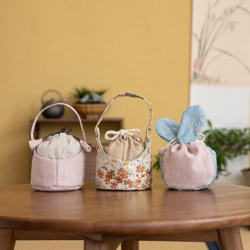 Cotton and Linen Bag Tea Pot Bag Express Cup Bag, Set of Pot and Cup, Portable Travel Storage Bag, New Chinese Style Pink